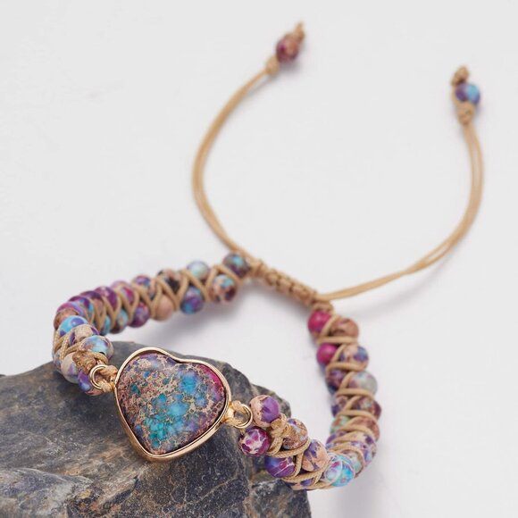 Mother to Daughter Inspirational Purple Jasper Heart Beaded Adjustable Bracelets - Picture 5 of 7